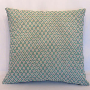 turquoise and beige mini print pillow cover of Lacefield calais
