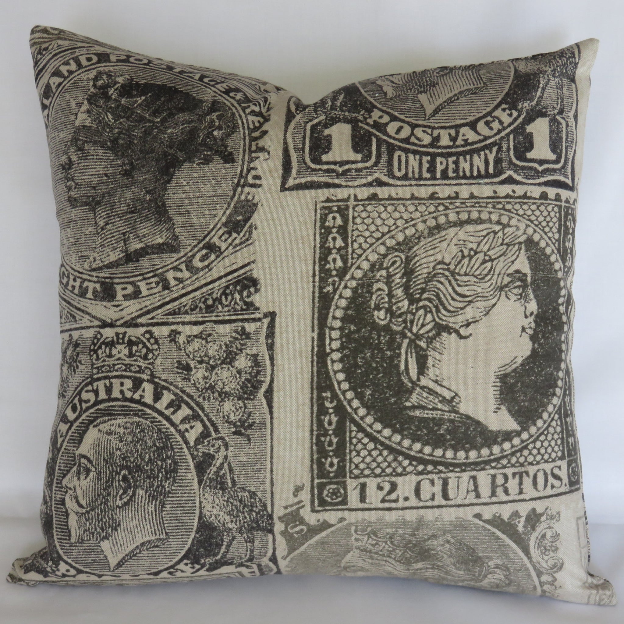 Grey Stamp Pillow Cover, Philatelist, Collector Gift