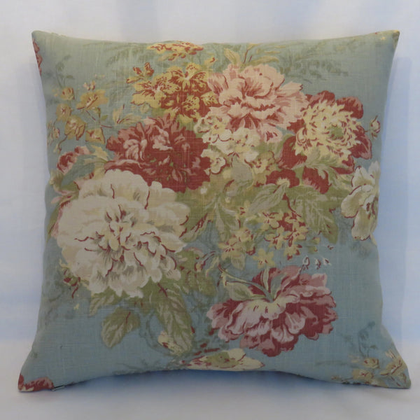 Ballad bouquet floral pillow cover Waverly fabric robins egg