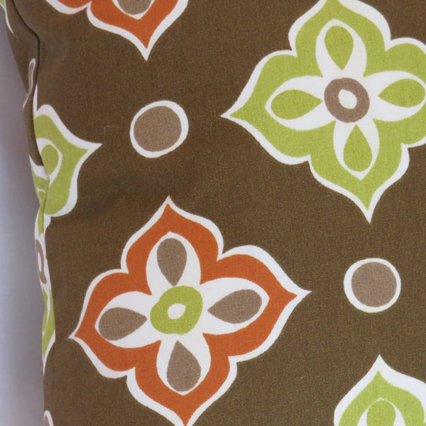 Brown Mod Floral Pillow Cover,  Retro Geometric with Lime and Orange
