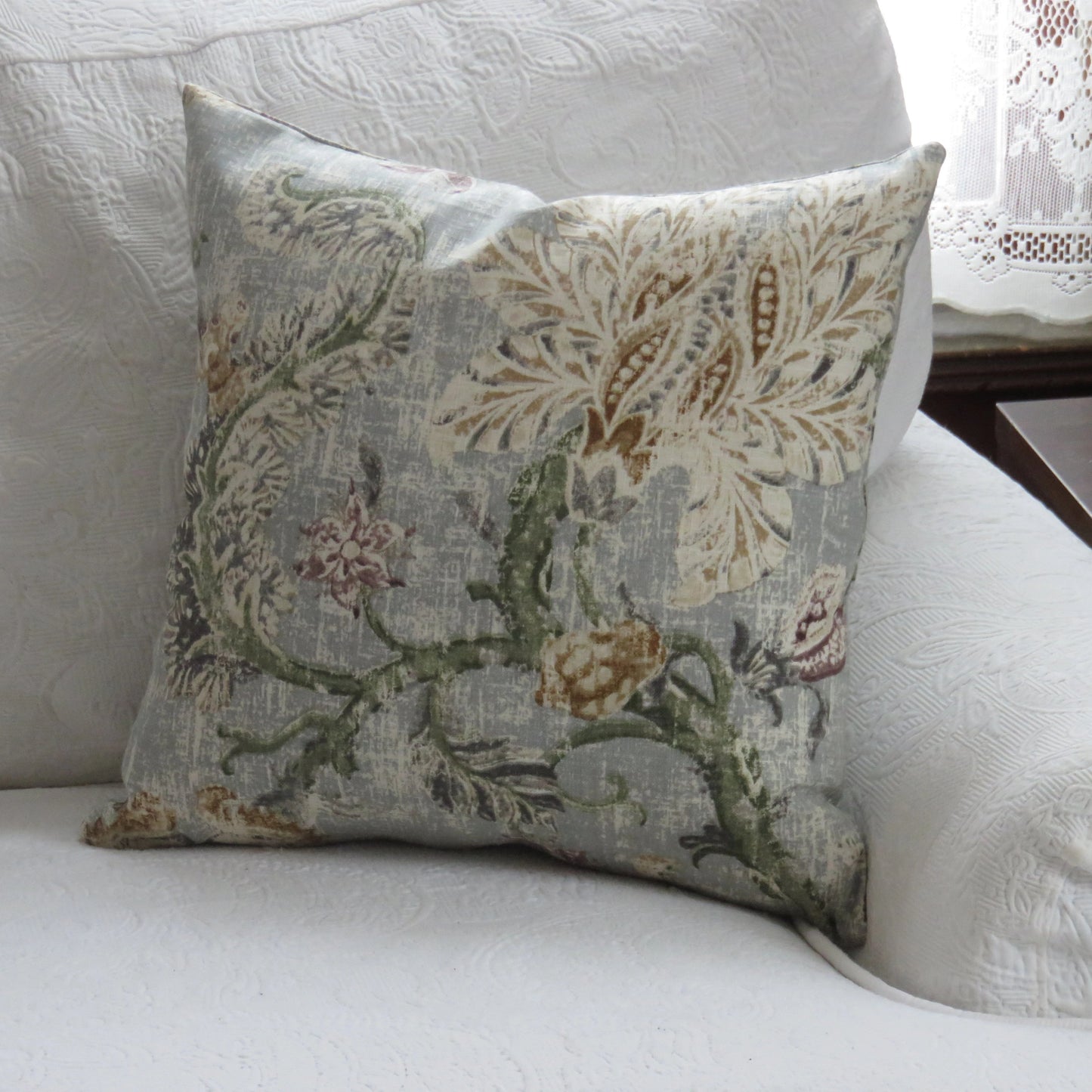 Grey Indienne Floral Pillow Cover, P. Kaufmann Majestic Pearl