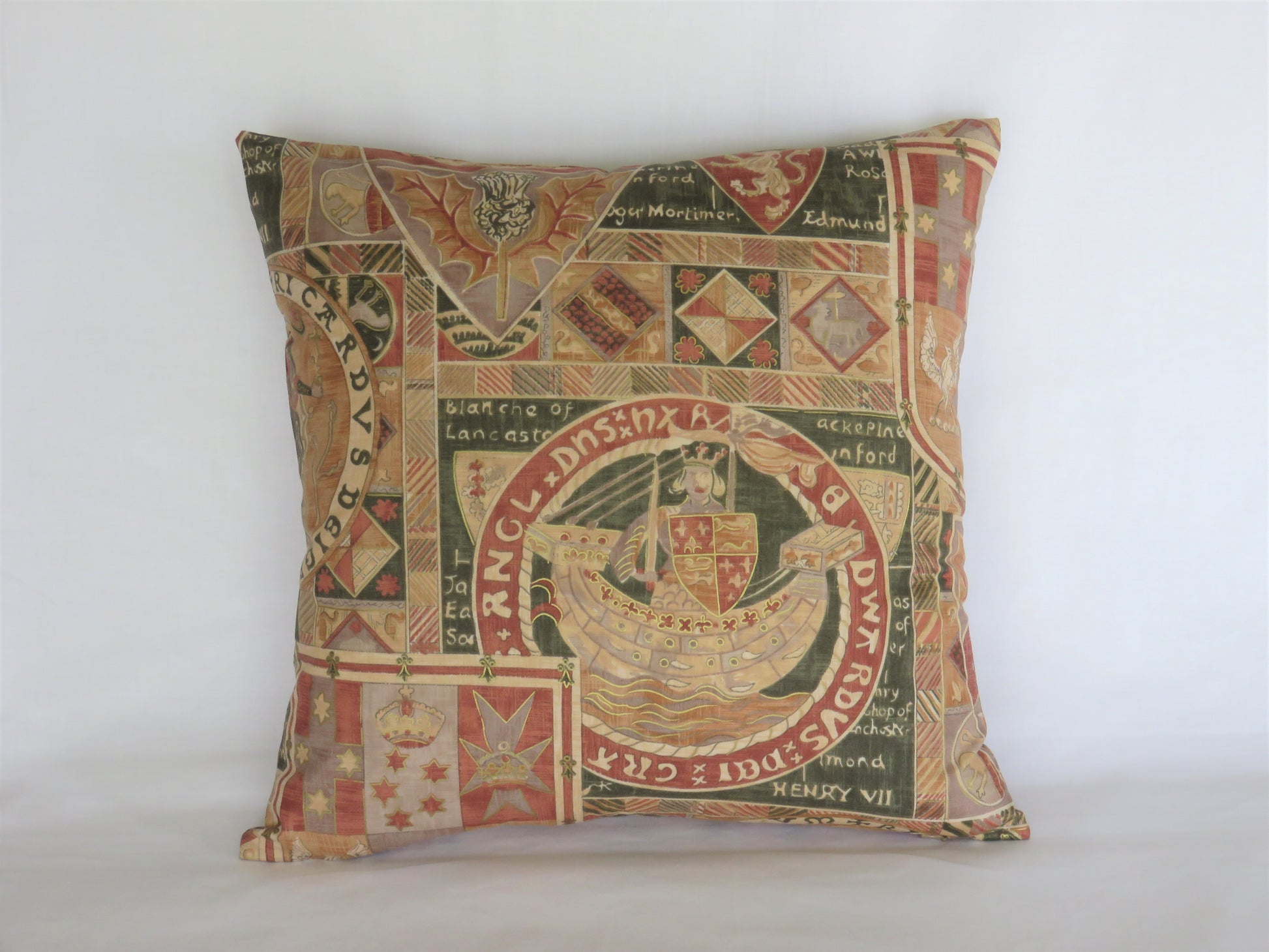 Medieval heraldry pillow cover in terracotta and gold