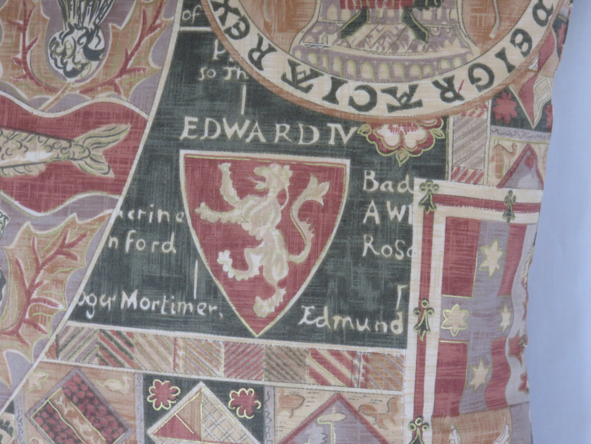 Medieval heraldry pillow cover in terracotta and gold