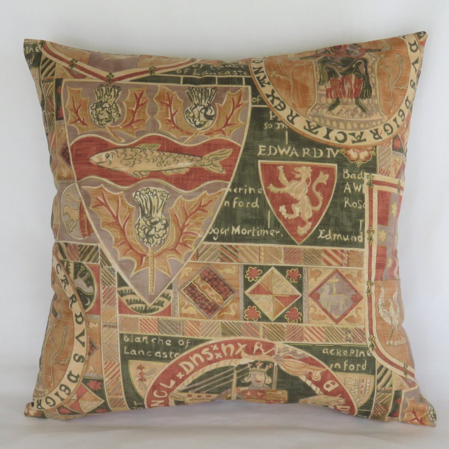 Medieval heraldry pillow cover in terracotta and gold