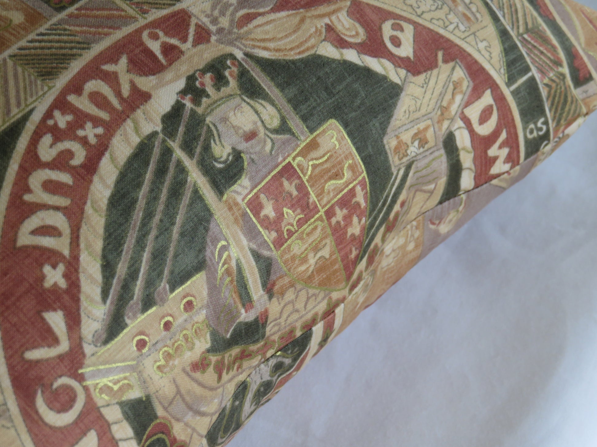 Medieval heraldry pillow cover in terracotta and gold