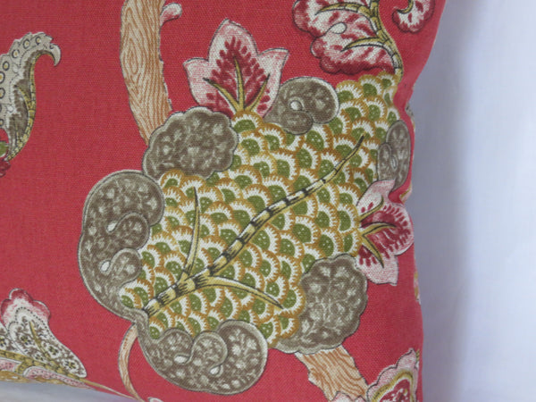 Lawrence Jacobean floral pillow cover in red linen blend