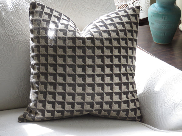 Grey and beige optical square chenille pillow cover