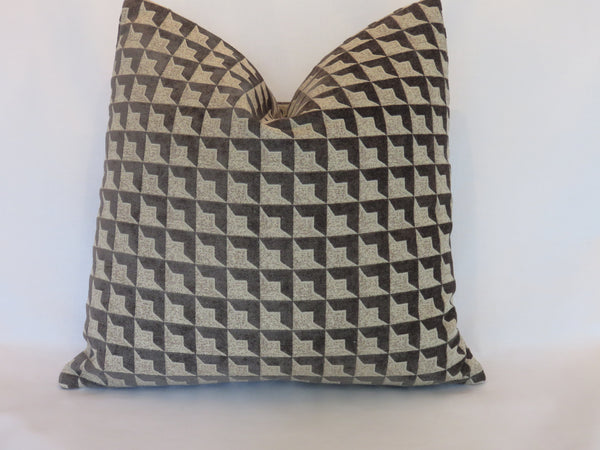 Grey and beige optical square chenille pillow cover