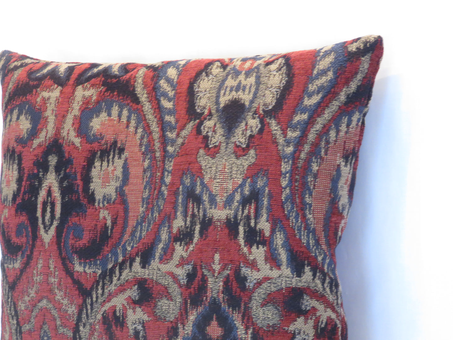 dark red and navy ikat pillow cover