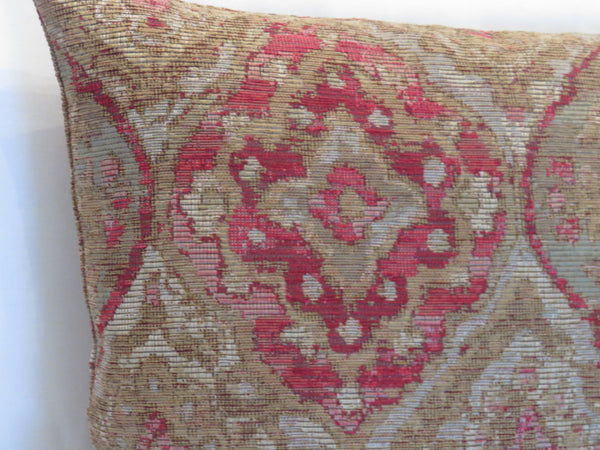 red gold aqua chenille pillow cover