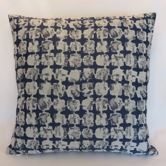 mod ikat squares pillow covers in grey and indigo blue