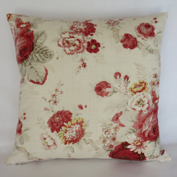 norfolk rose pillow cover waverly cream and red  country floral
