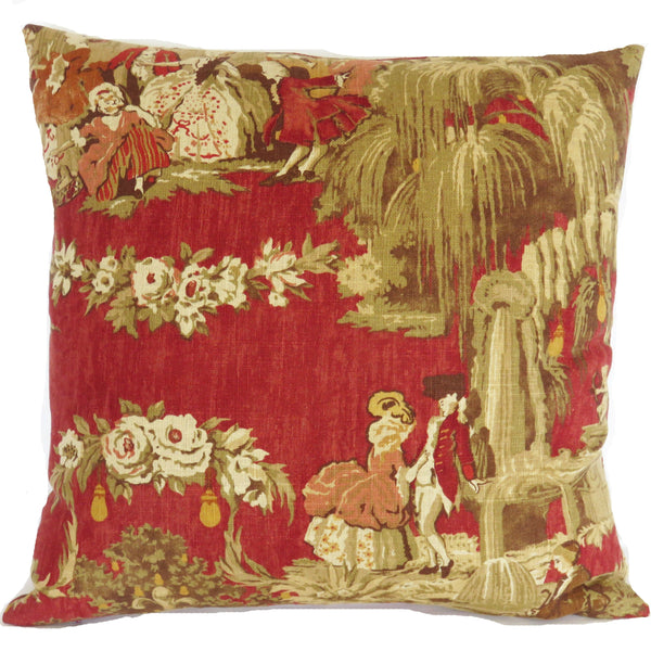 red and gold baroque toile pillow cover