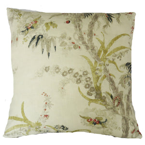 acquitaine cream linen floral pillow cover