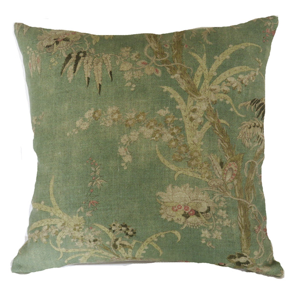 acquitaine sea green floral linen pillow cover