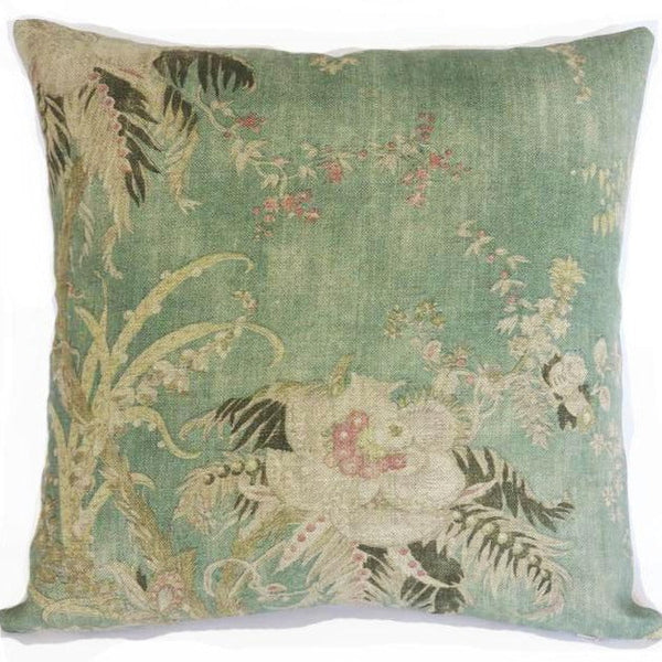 Acquitaine green floral linen pillow cover