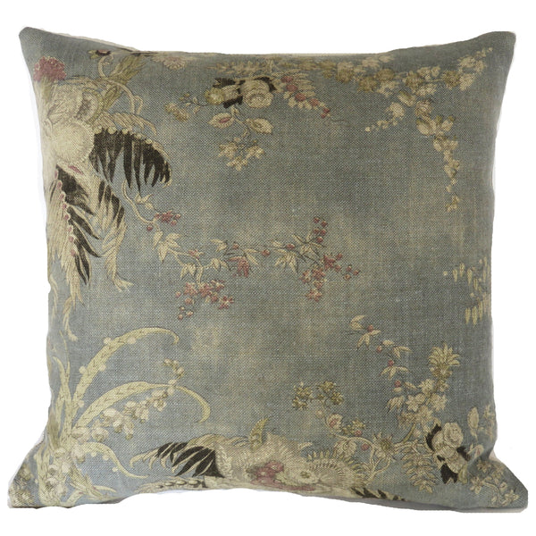acquitaine swedish blue floral linen pillow cover
