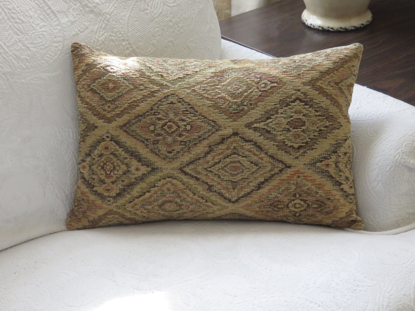 southwest diamond pattern lumbar pillow cover in tan, brown, orange