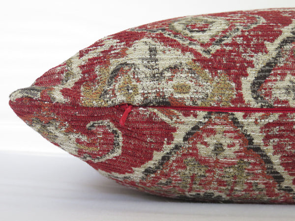 dark red medallion pillow cover turkish carpet motif