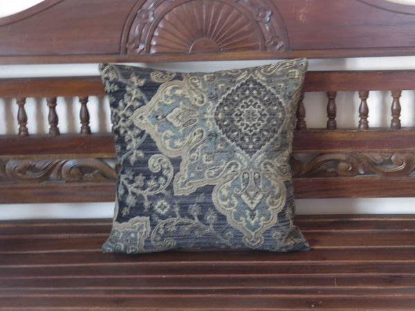 black grey blue medallion pillow cover