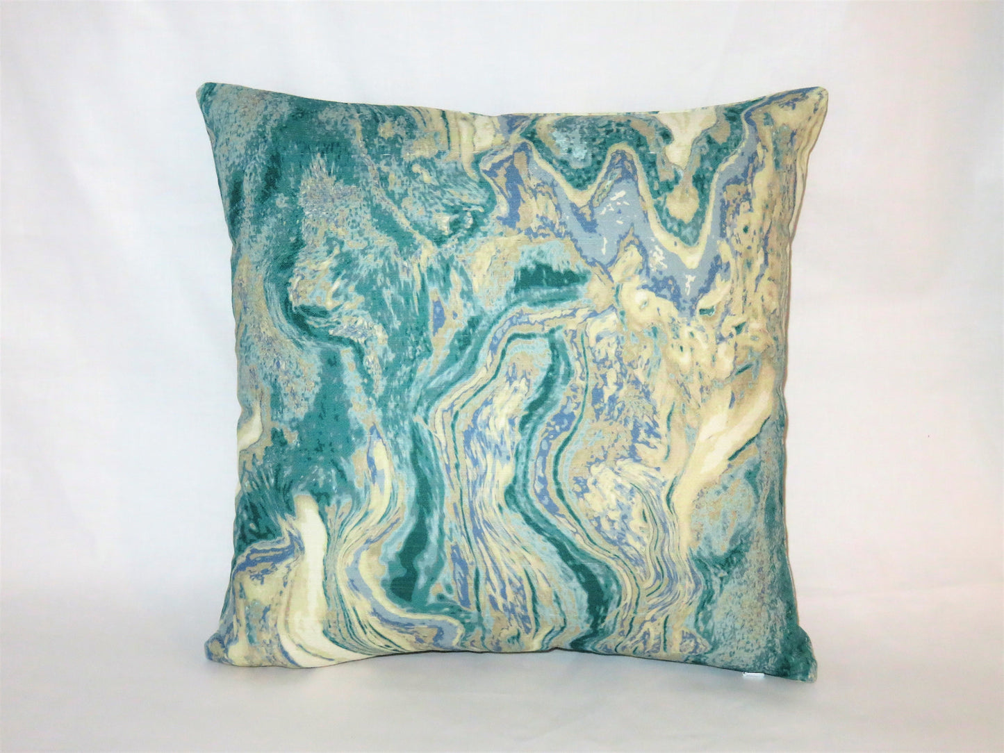 marble print pillow in turquoise