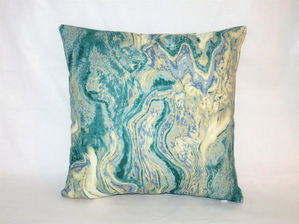 marble print pillow in turquoise