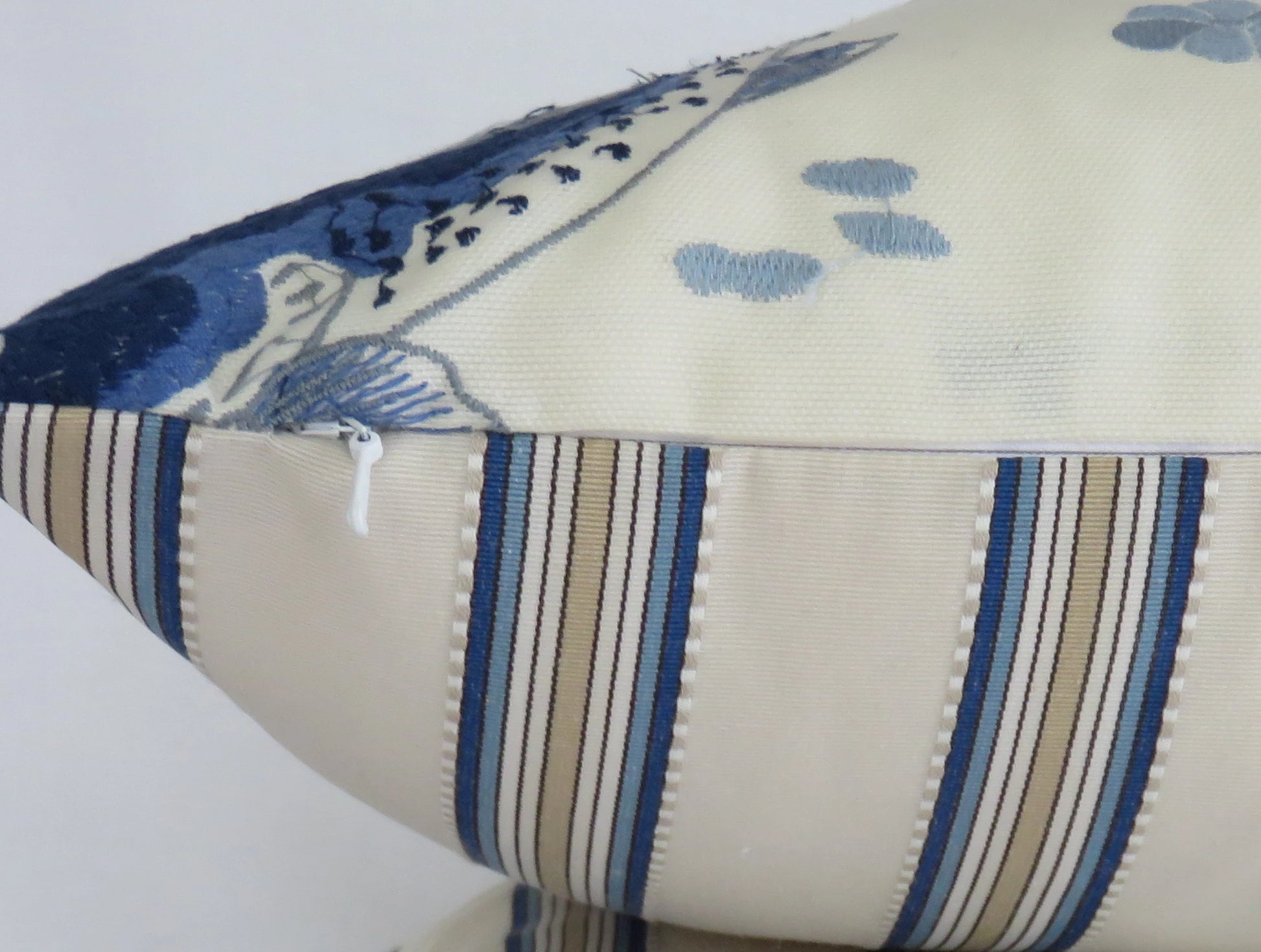 embroidered koi pillow cover in blue and white