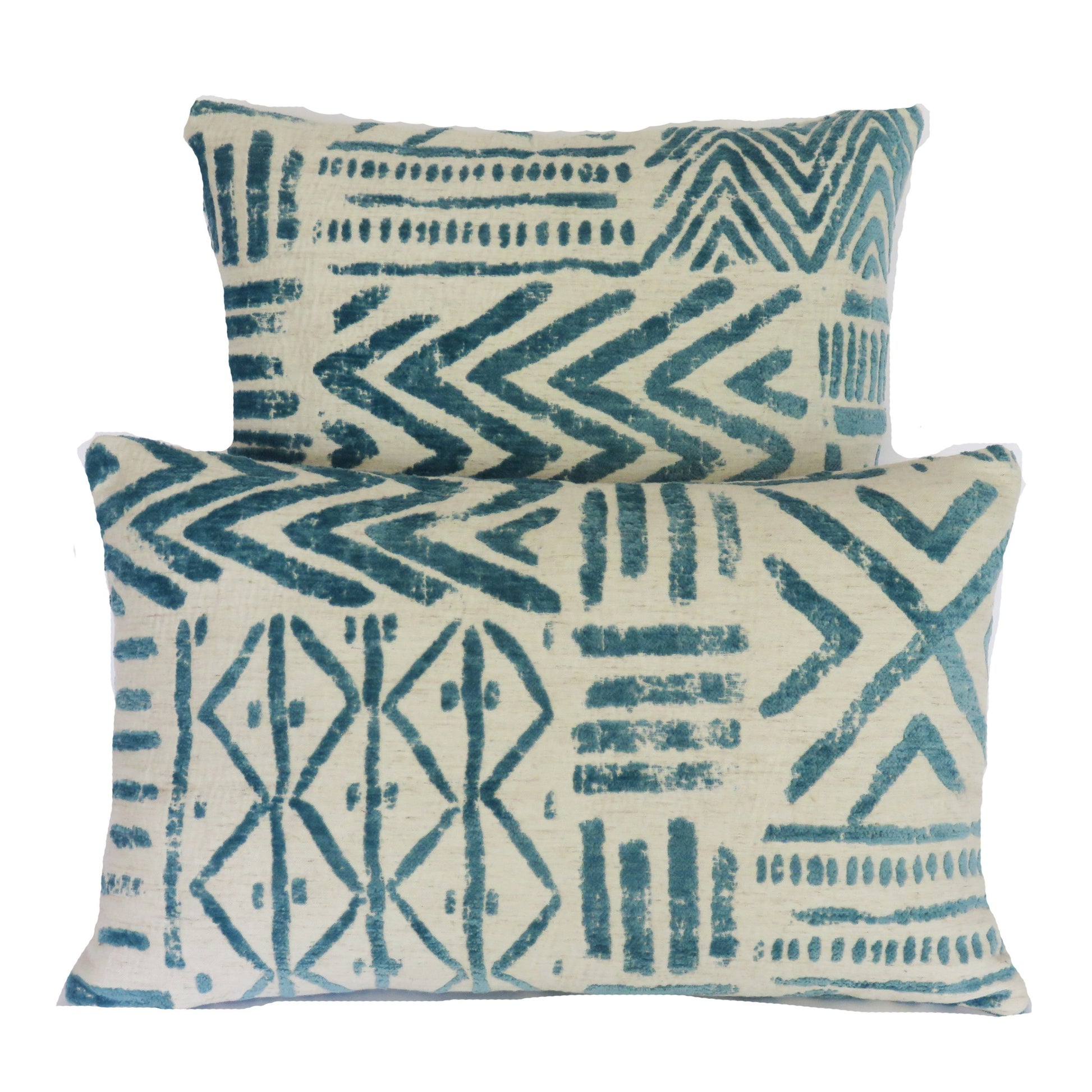blue beige tribal chenille pillow cover