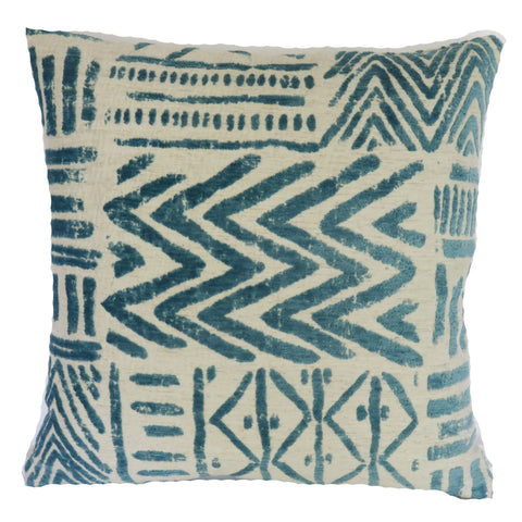 blue beige tribal chenille pillow cover