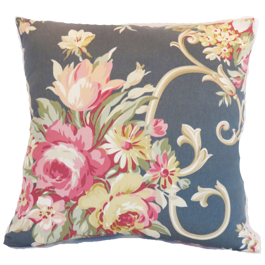 blue and pink floral pillow cover