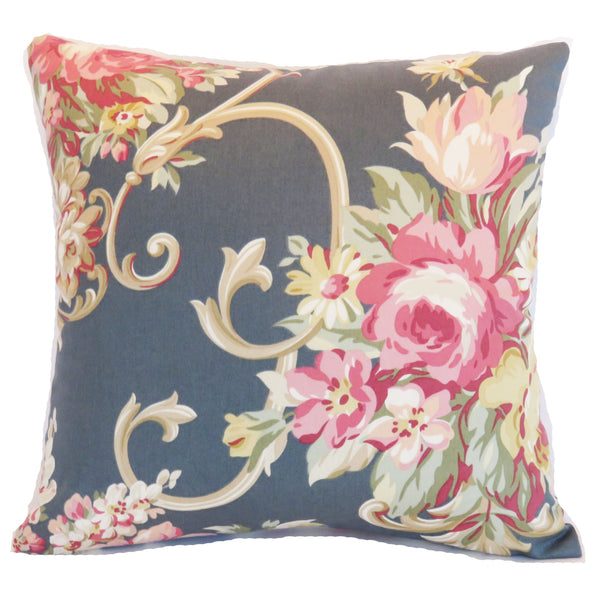 blue and pink floral pillow cover