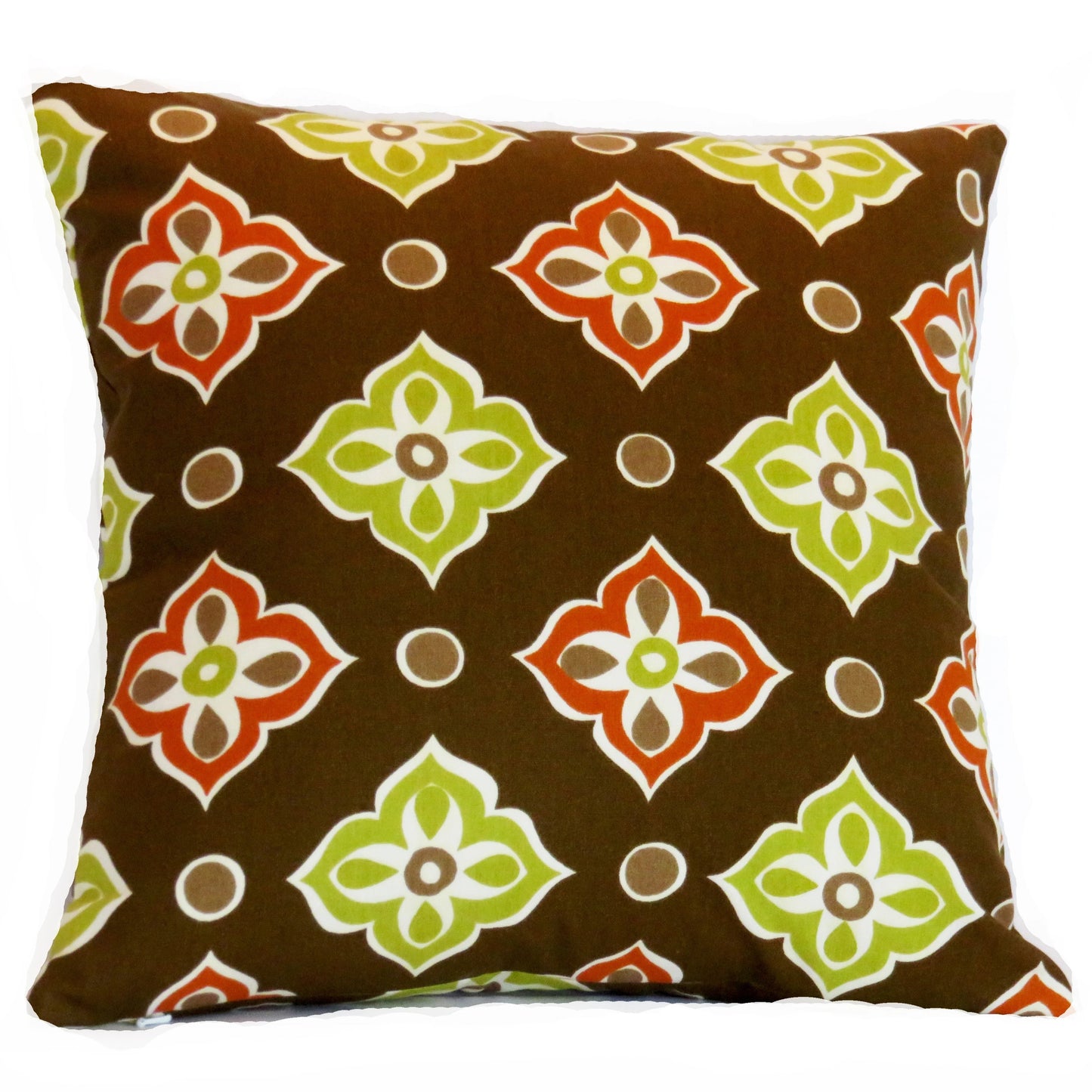 Brown Mod Floral Pillow Cover,  Retro Geometric with Lime and Orange