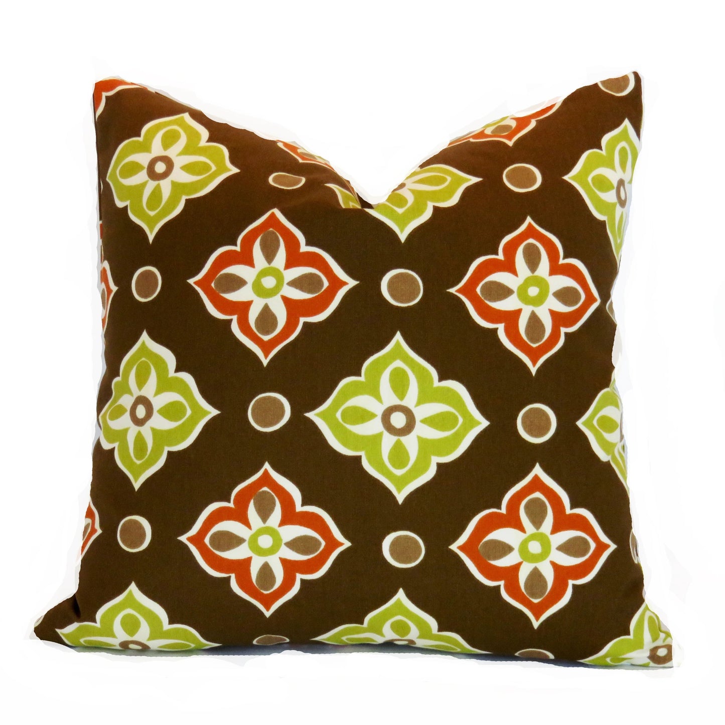 Brown Mod Floral Pillow Cover,  Retro Geometric with Lime and Orange