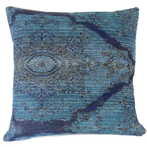 cobalt blue chenille pillow cover, kilim style medallion morif