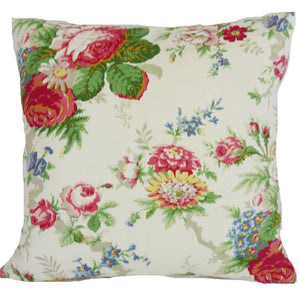 colorful floral pillow cover on white cotton, made from discontinued ralph lauren garden floral fabric