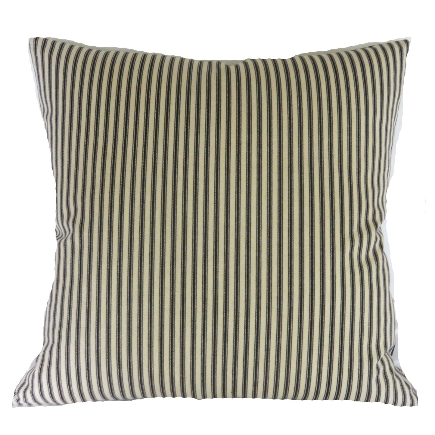 Country house toile noir black and white all cotton  pillow cover with ticking stripe back