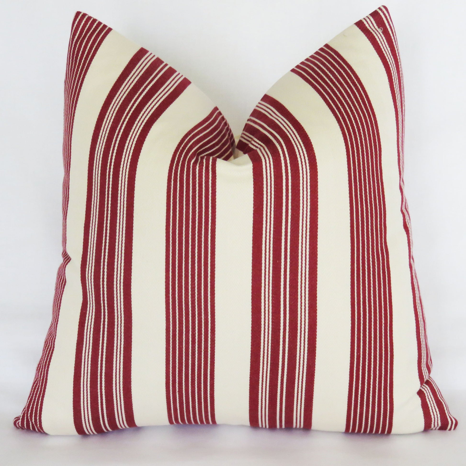 cranberry red and white striped pillow cover