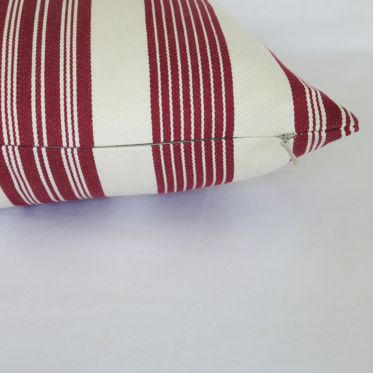 cranberry red and white striped pillow cover