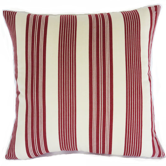 cranberry red and white striped pillow cover