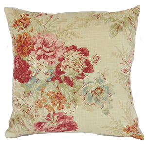 cream floral pillow cover of waverly ballad bouquet in crimson