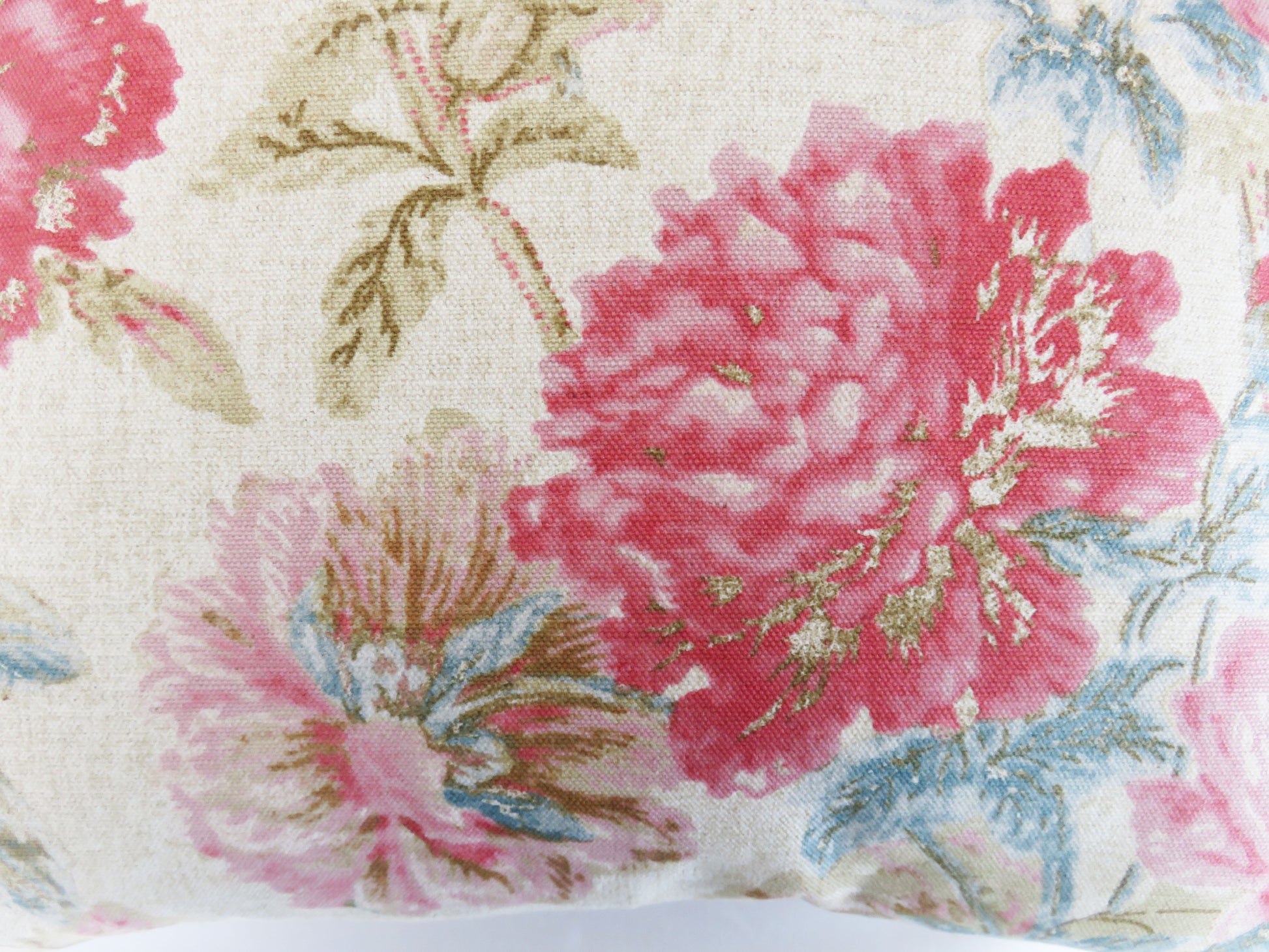 waverly daphne tearose floral pillow cover with bright pink, blue and gold flowers