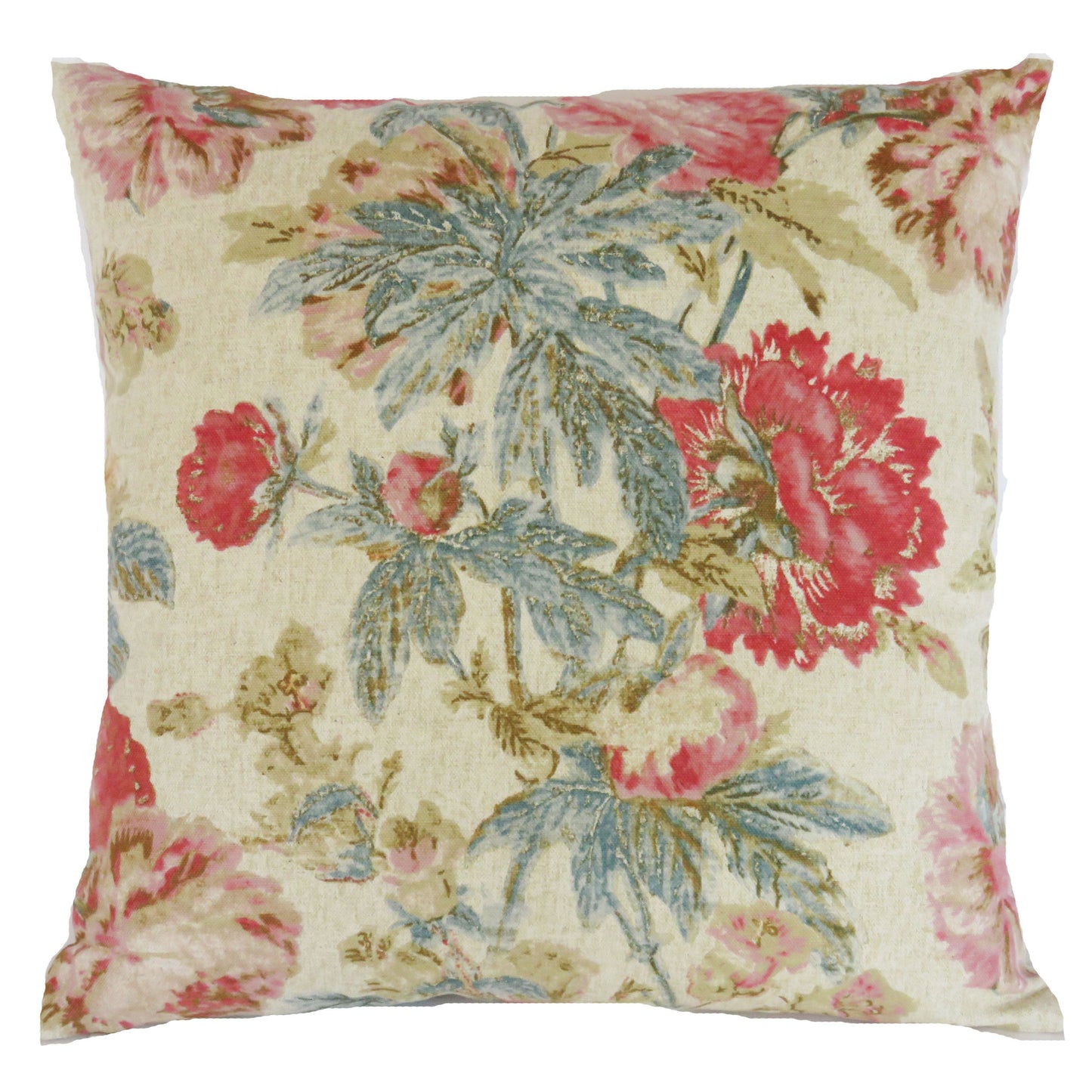 waverly daphne tearose floral pillow cover with bright pink, blue and gold flowers