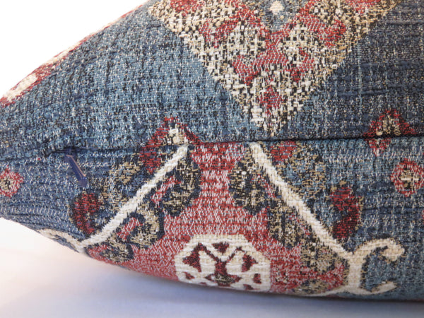 denim blue and maroon red southwest style pillow cover