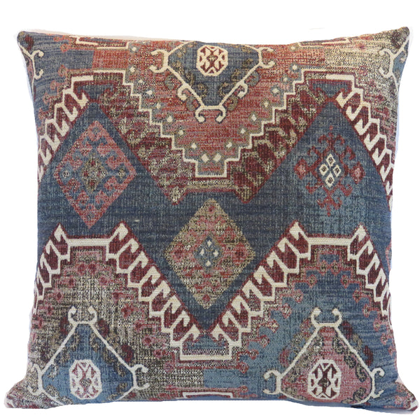 denim blue and maroon red southwest style pillow cover
