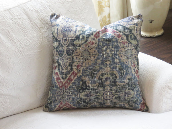 blue red tan kilim style pillow cover