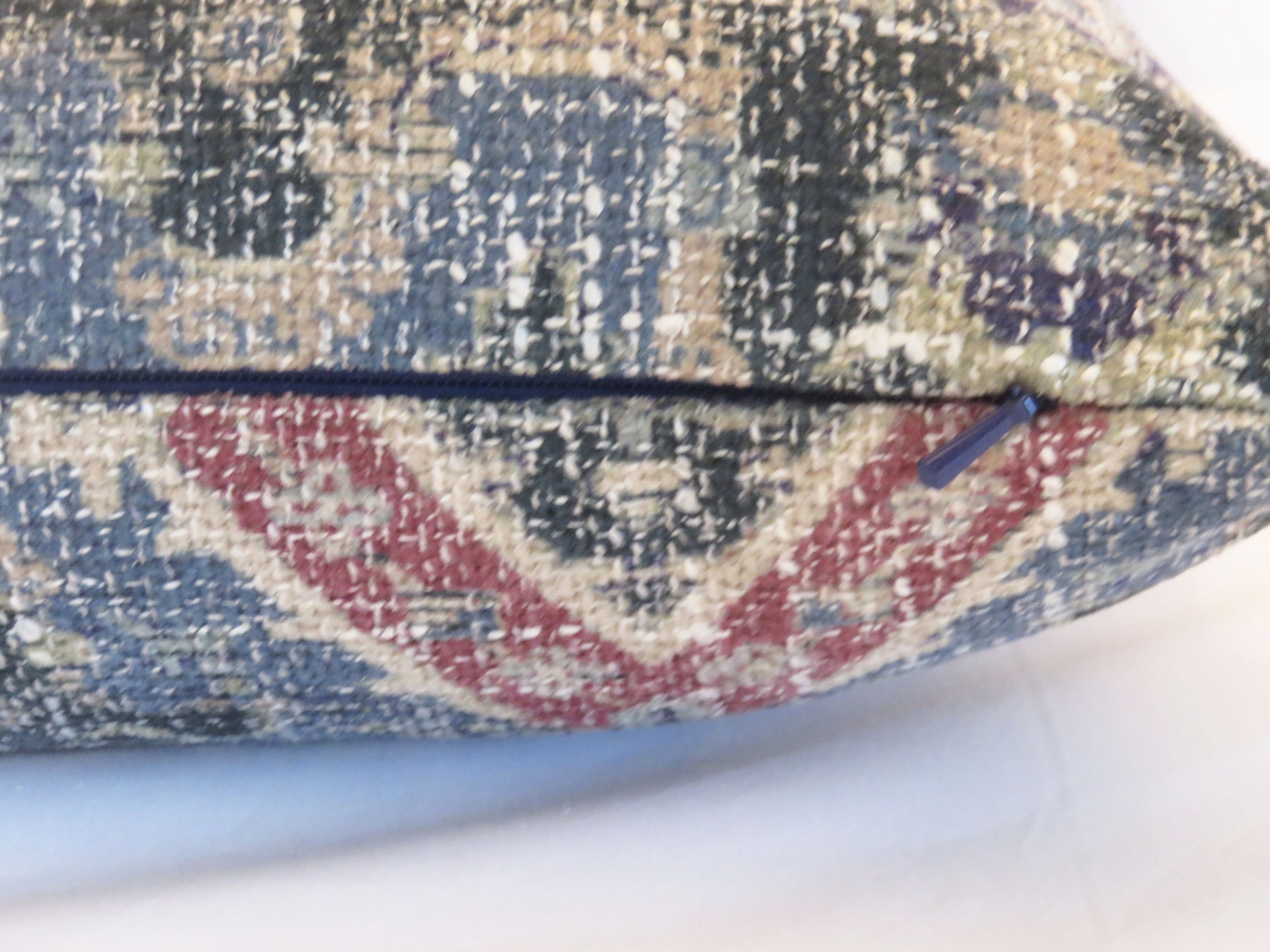 blue red tan kilim style pillow cover
