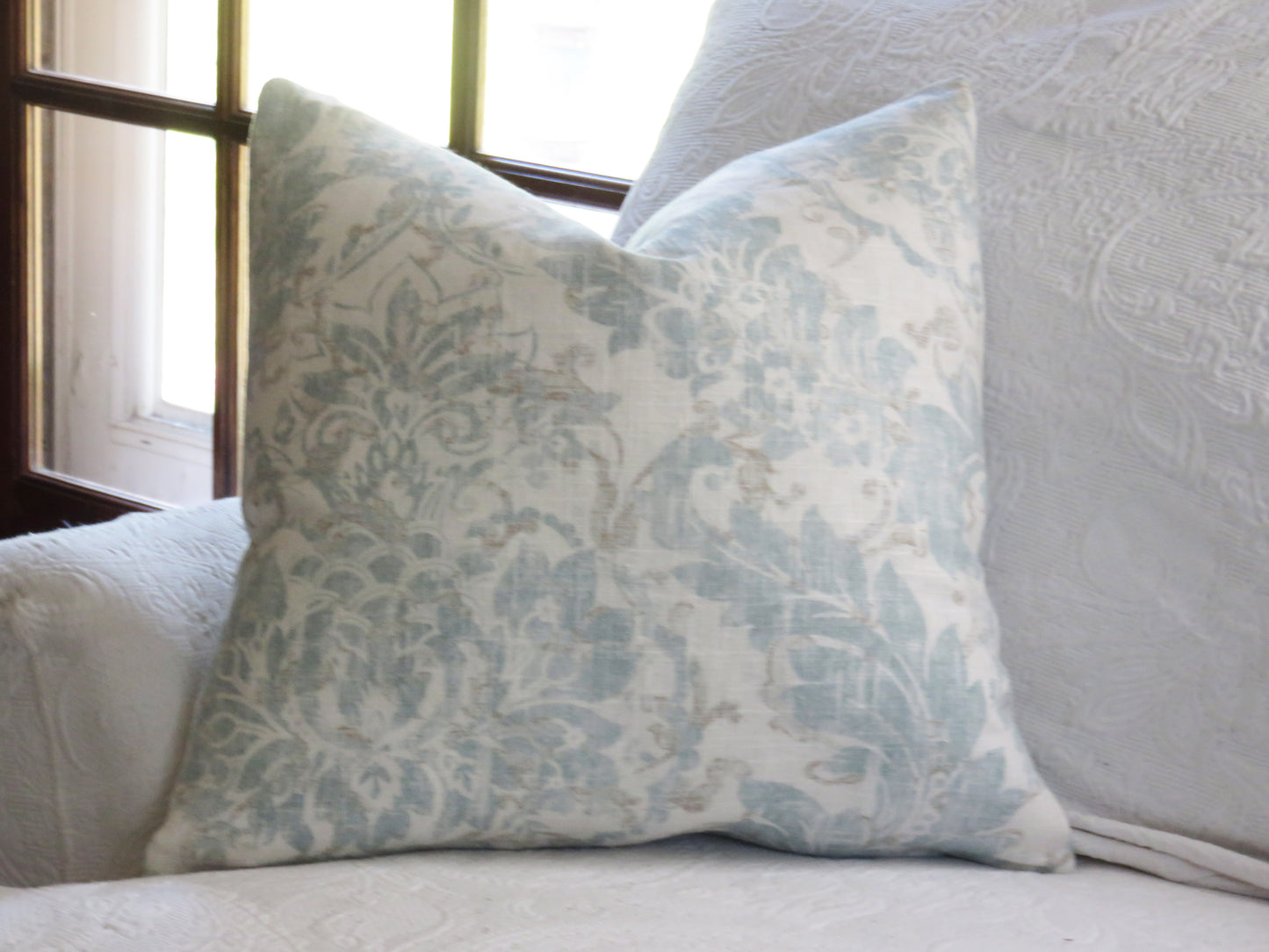 covington downton mist blue pillow