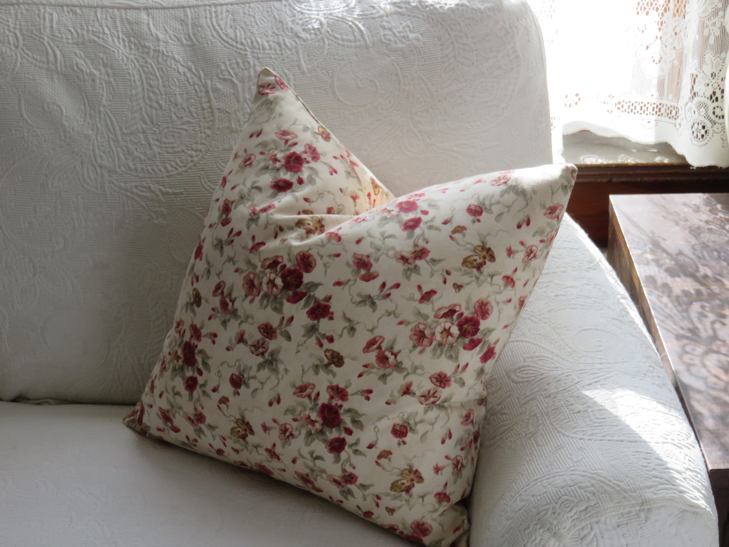 fairhaven rose pillow cover waverly cream and red  country floral