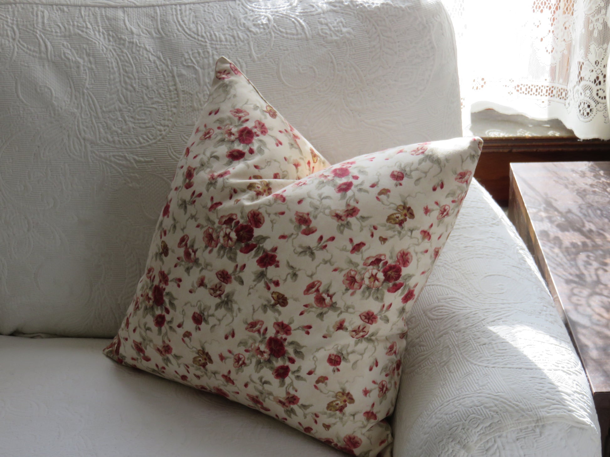 fairhaven rose pillow cover waverly cream and red  country floral