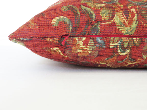 rusty red floral and scroll pillow cover